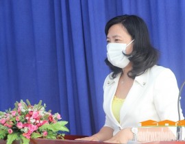 Bà Nguyễn Thùy Như, Phó Giám đốc Sở LĐ-TB&XH phát biểu tại buổi họp mặt Ngày quốc tế người cao tuổi.